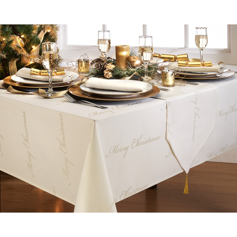 cream &    Cream   Runner Merry Christmas  Tableware runner Table Gold table  Text