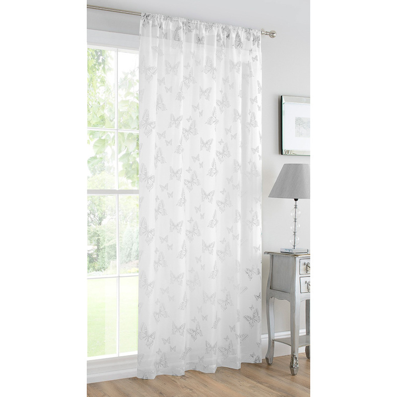B&M Butterfly Flock Voile Curtain 140 x 222cm - White - 3062384