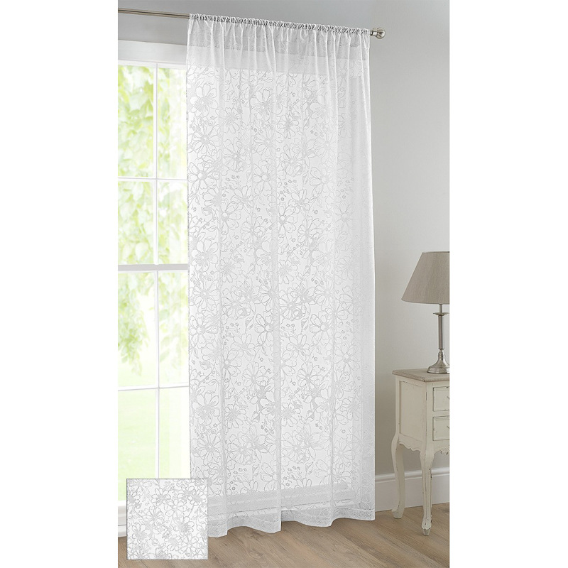 Floral Flock Voile Curtain - Daisy | Curtains, Home