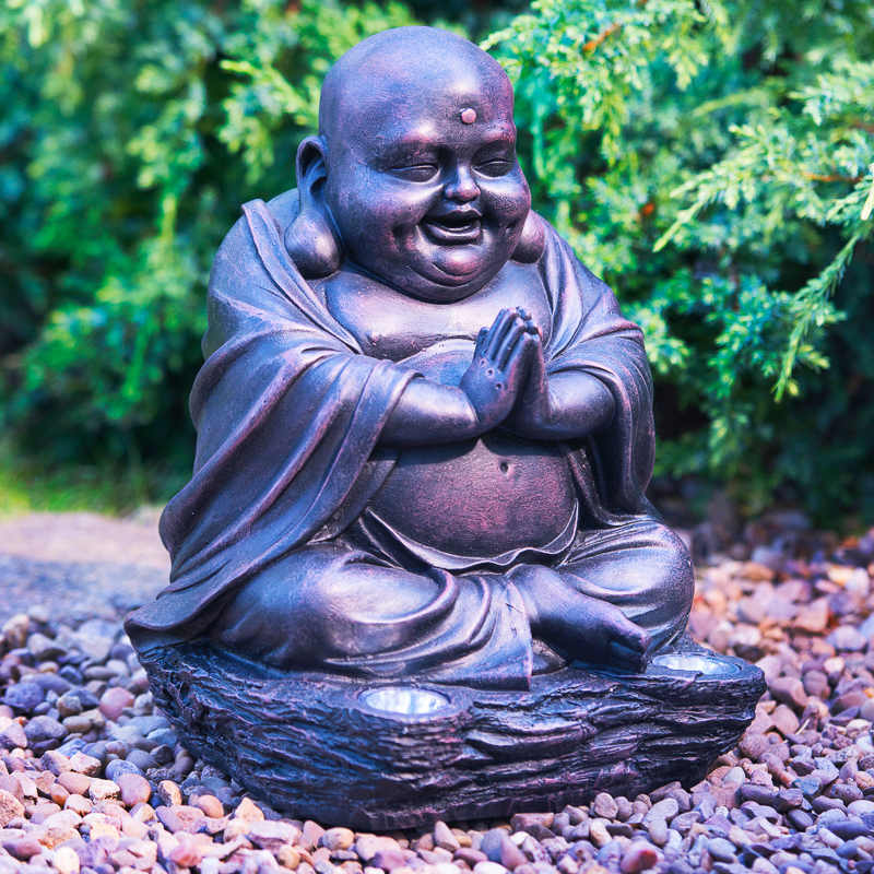 GREAT GIFT!!! Outdoor Garden Buddha Solar Statue With Solar Powered LED Light