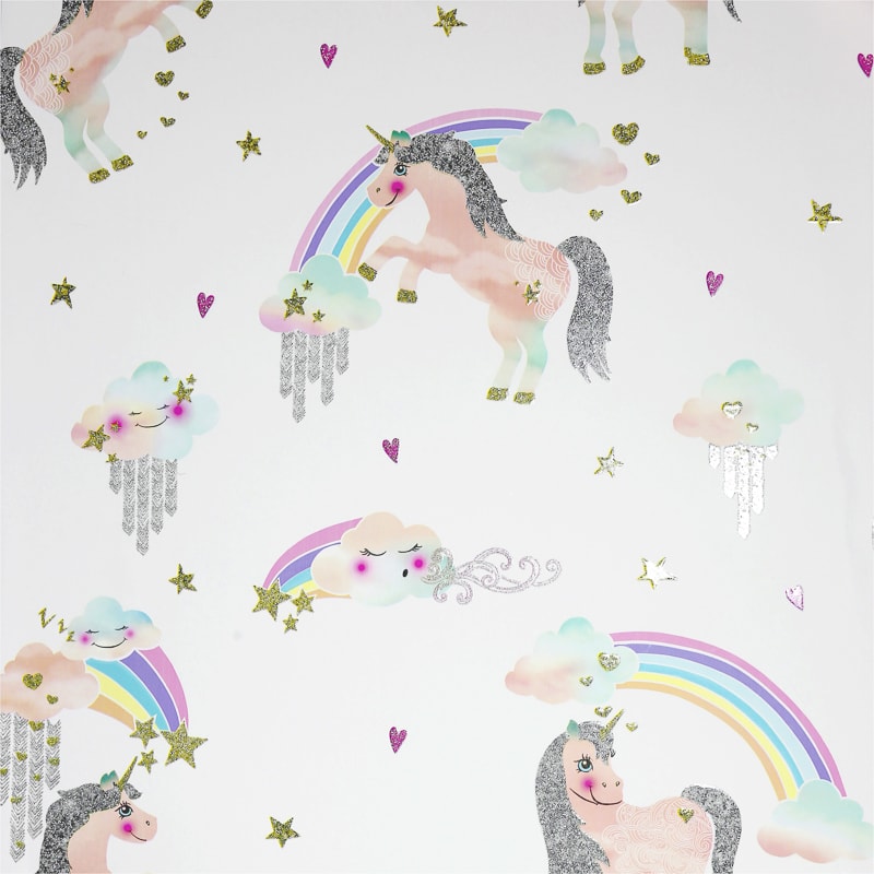 Arthouse Rainbow Unicorn Wallpaper - White | Decorating, B&M