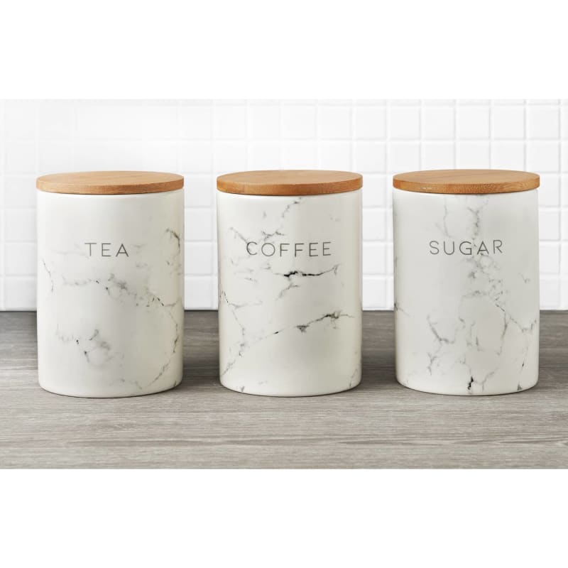 Marble Effect Kitchen Canisters 3pc 