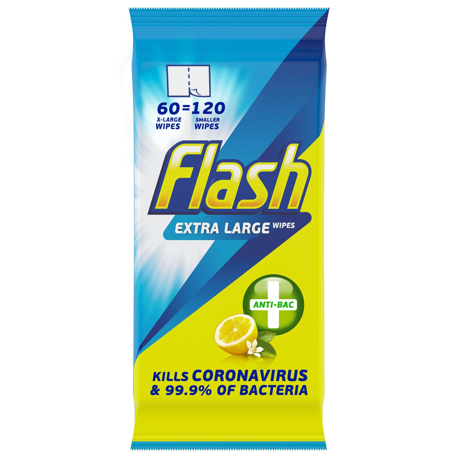 Flash Extra Large Anti-Bacterial Wipes 120pk