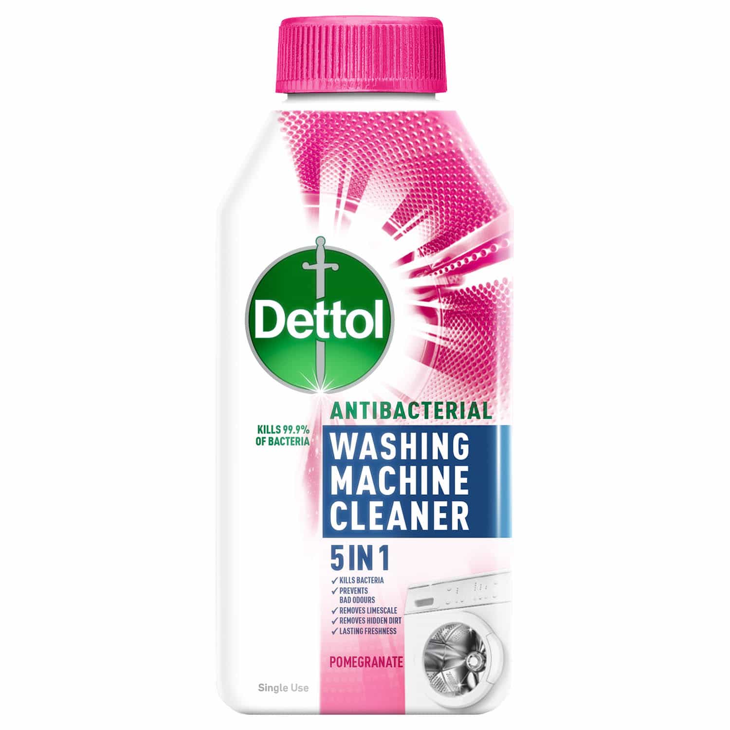 Dettol 5-in-1 Antibacterial Washing Machine Cleaner 250ml - Pomegranate