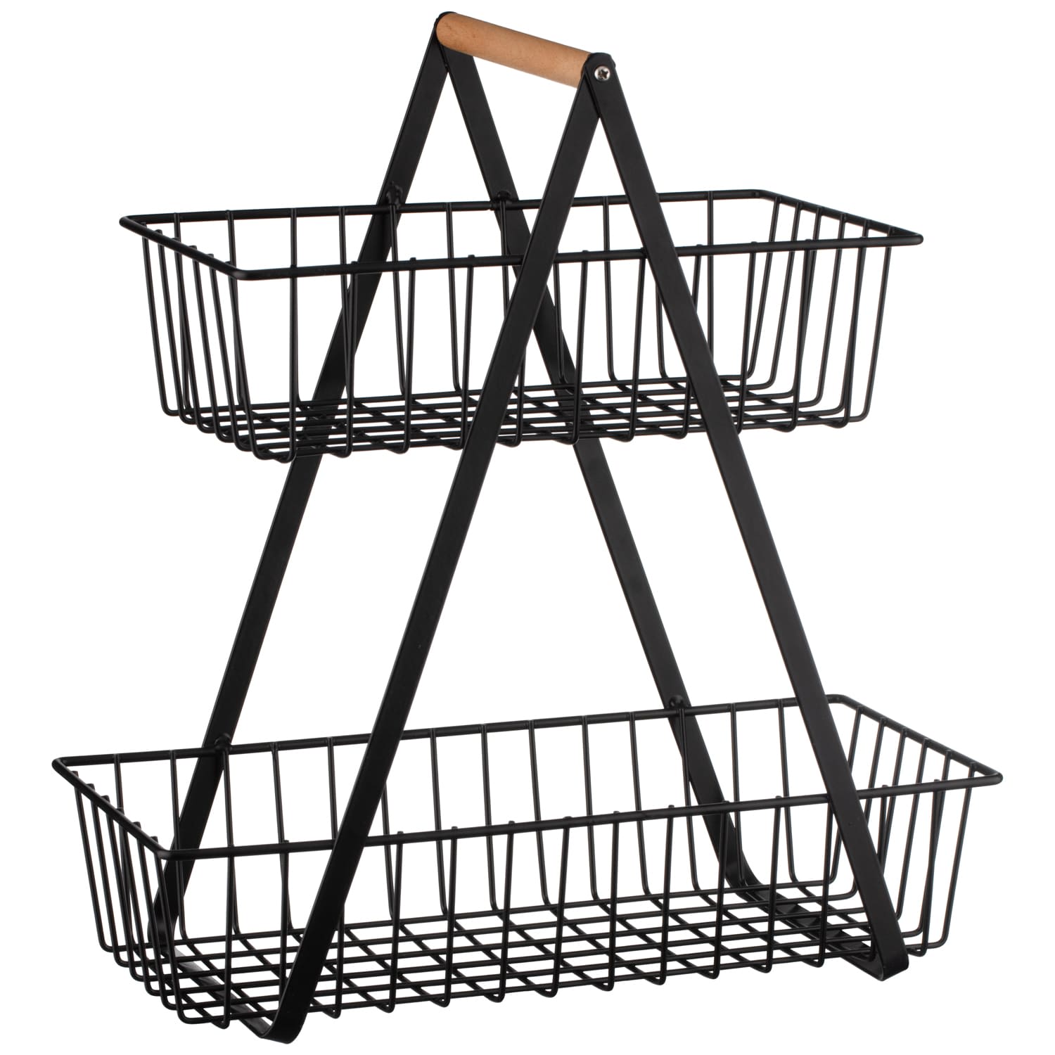 Two Tier Storage Basket with Wooden Handle