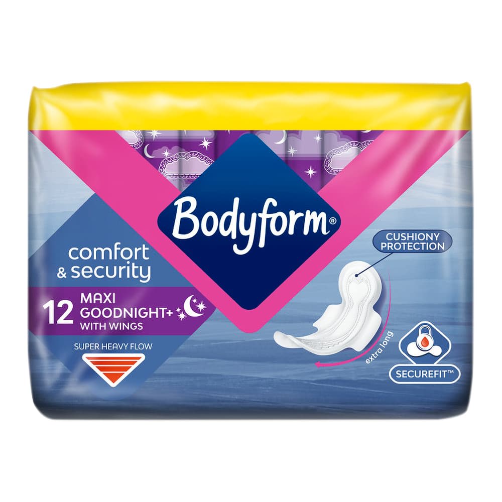 Bodyform Maxi Goodnight+ Pads with Wings 12pk