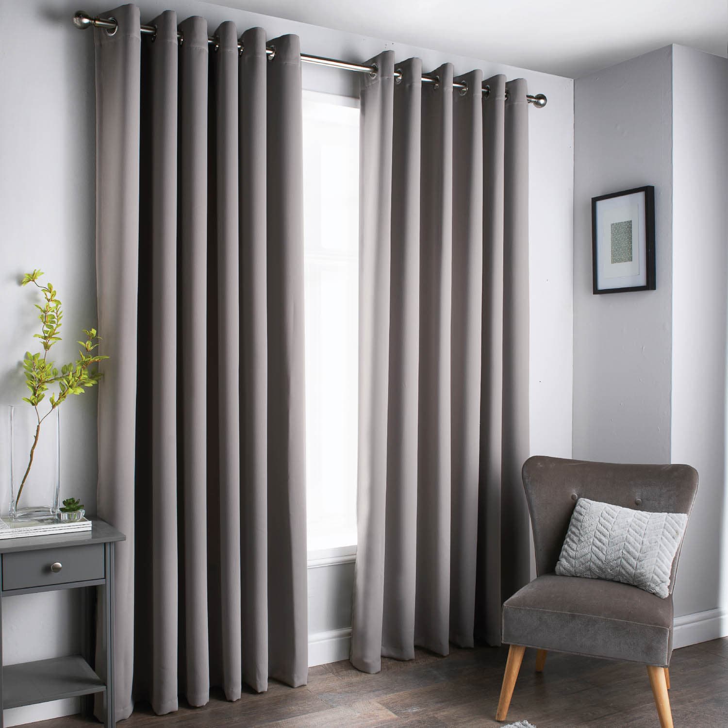 Oxford Grey Black Out Curtains With Eyelets 66 x 72