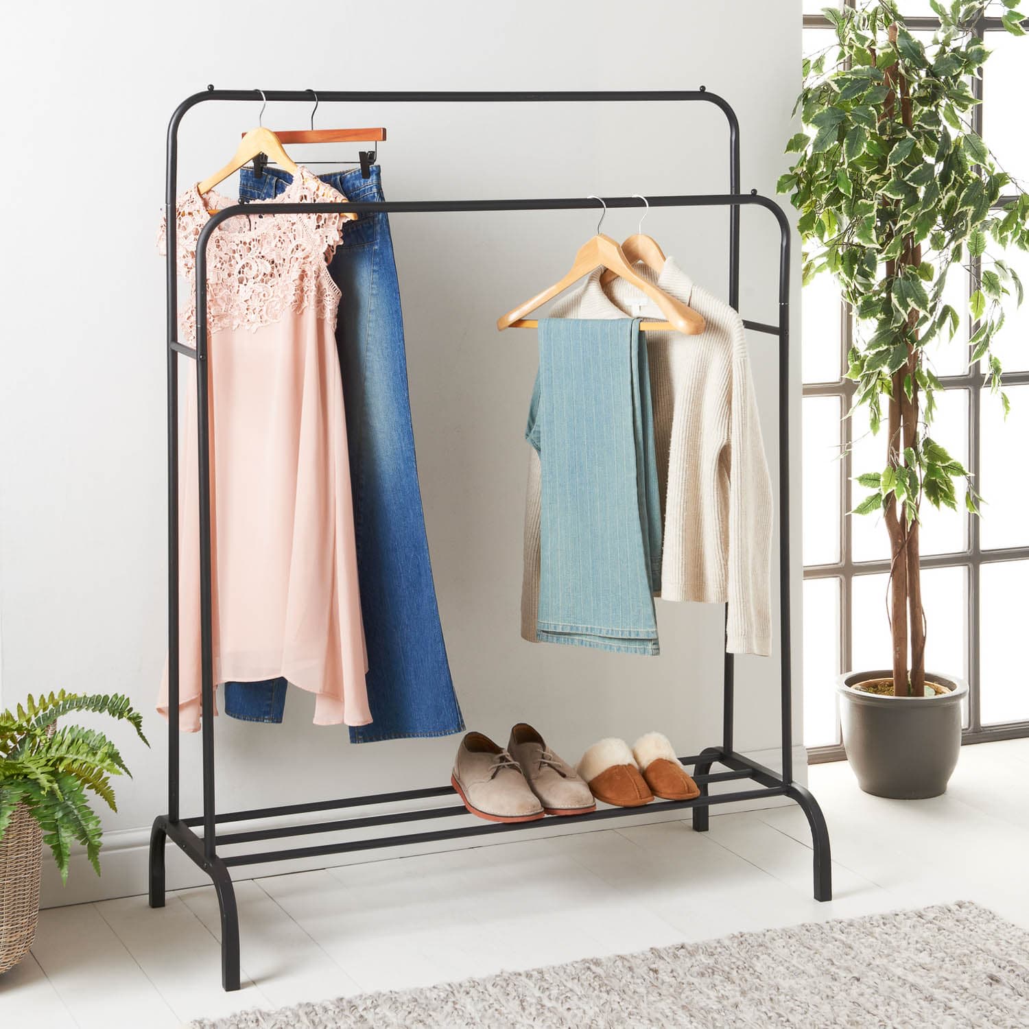 Spaceways Double Garment Rail with Rack | Storage & Shelving - B&M Stores