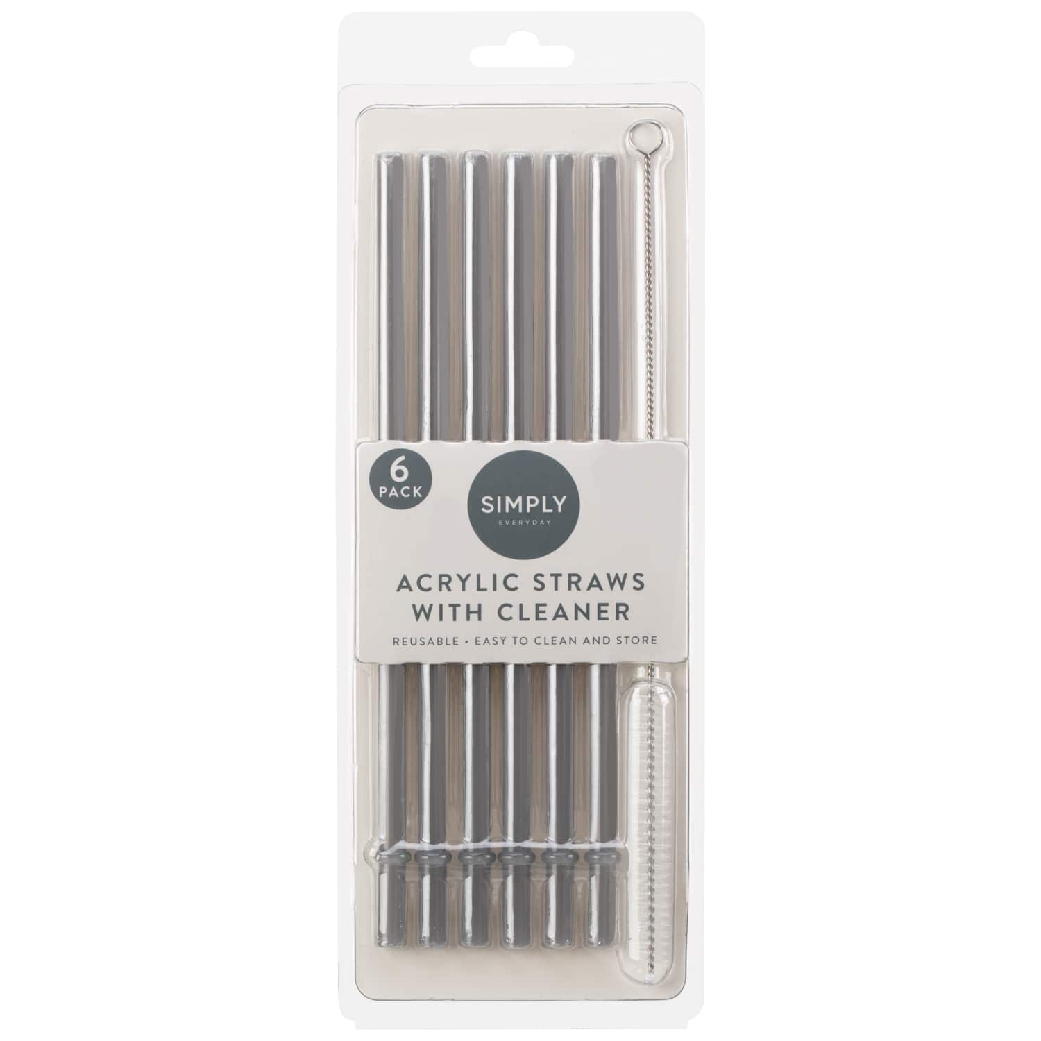 Simply Everyday Acrylic Straws With Cleaner 6pk - Grey